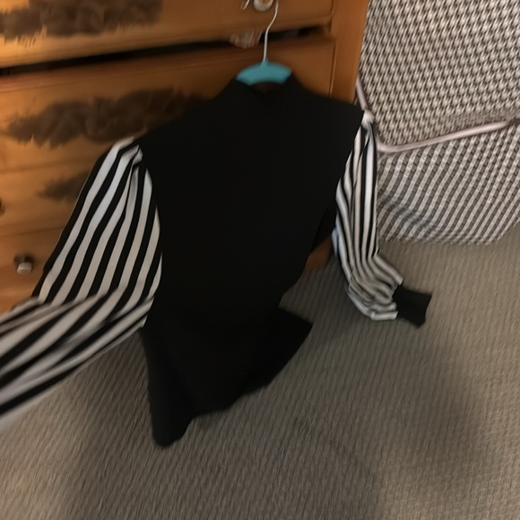 Black and white striped black medium long sleeve shirt. Like new. - Picture 3 of 3